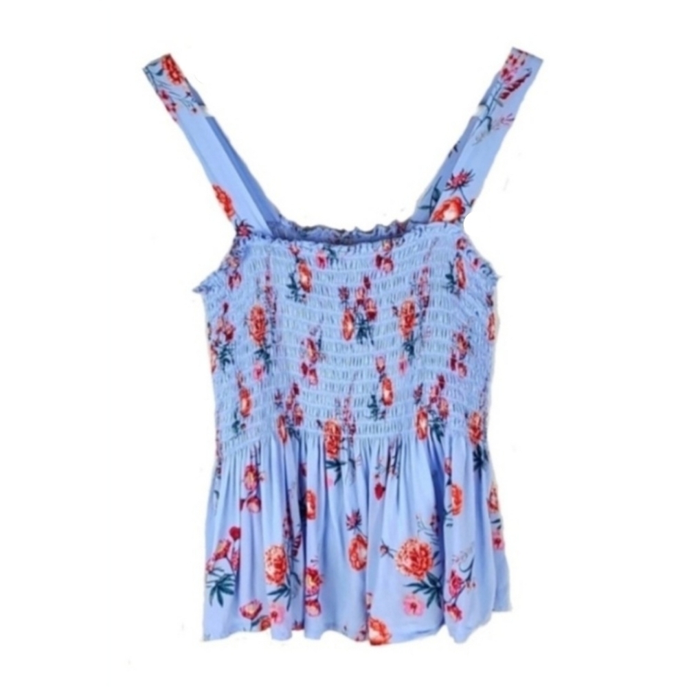 Mossimo Light Blue Floral Peplum Tank Top Ruched Bust Y2K Cottagecore Boho, XS - Picture 1 of 4